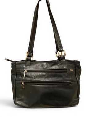 SAS Vintage Black Pebble Leather Multi-Zip Shoulder Bag – Made in USA